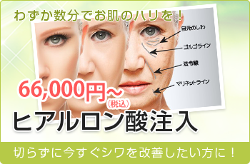 わずか数分でお肌のハリを！ 66,000円～ ヒアルロン酸注入 切らずに今すぐシワを改善したい方に！